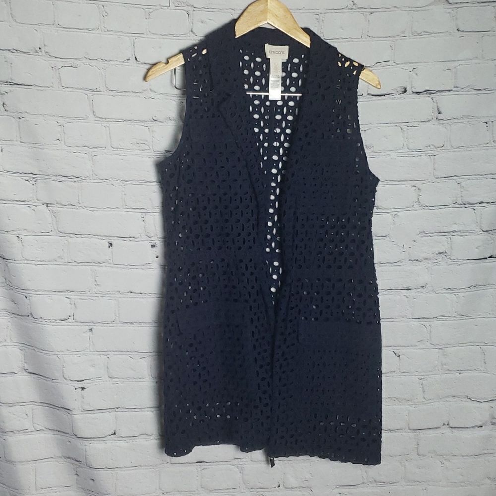 Chicos Navy Blue Net Jacket - Picture 2 of 9
